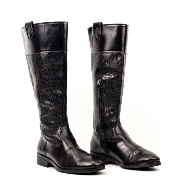 Vince Camuto Women Selpisa Wide Calf Black Leather Zip Riding Boots size 6.5 - Picture 1 of 7